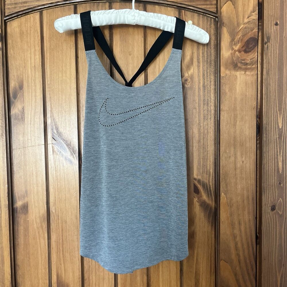 Nike Elastika Tank Top Women XS Gray Strappy Swoosh Perforated Crossback Workout